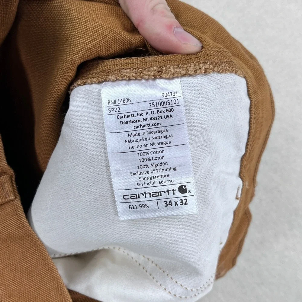 NWT! Carhartt Mens Loose Fit Washed Duck Utility Work Pants Brown 34x32 B11-BRN